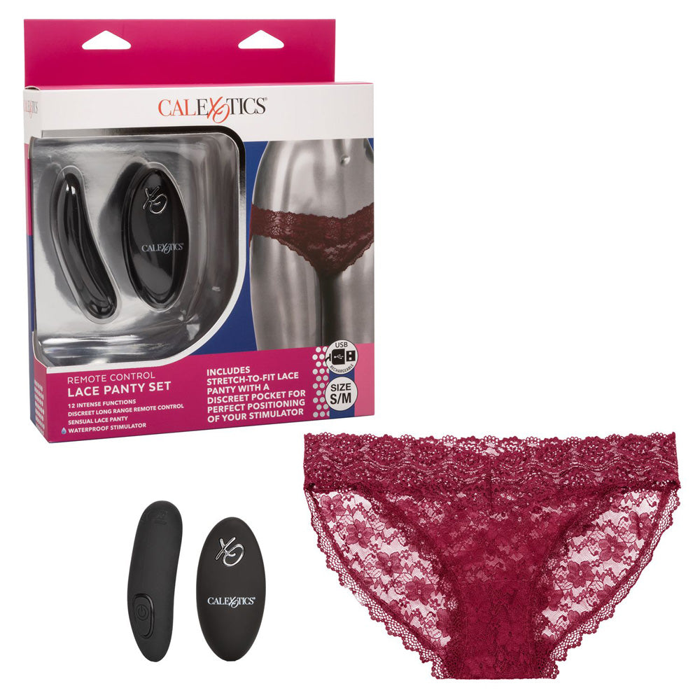 Remote Control Lace Panty Set S/M Burgundy | 716770099228 | Discreet Personal Wellness
