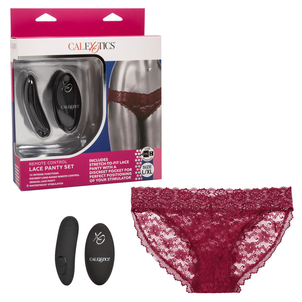 Remote Control Lace Panty Set L/Xl Burgundy | 716770099235 | Discreet Personal Wellness