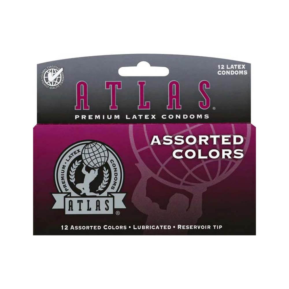 Atlas Assorted Colors Condoms 12 Pk | 726893101029 | Discreet Personal Wellness