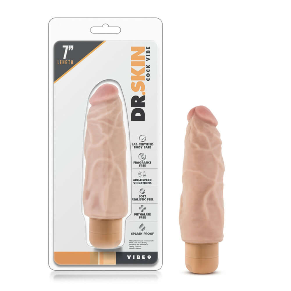 Dr. Skin Penis Vibe #9 - 7.5" Vibrating Penis Beige | 735380113438 | Discreet Personal Wellness