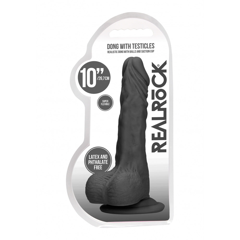 Realrock Penis With Testicles 10" Black | 7423522548509 | Discreet Personal Wellness