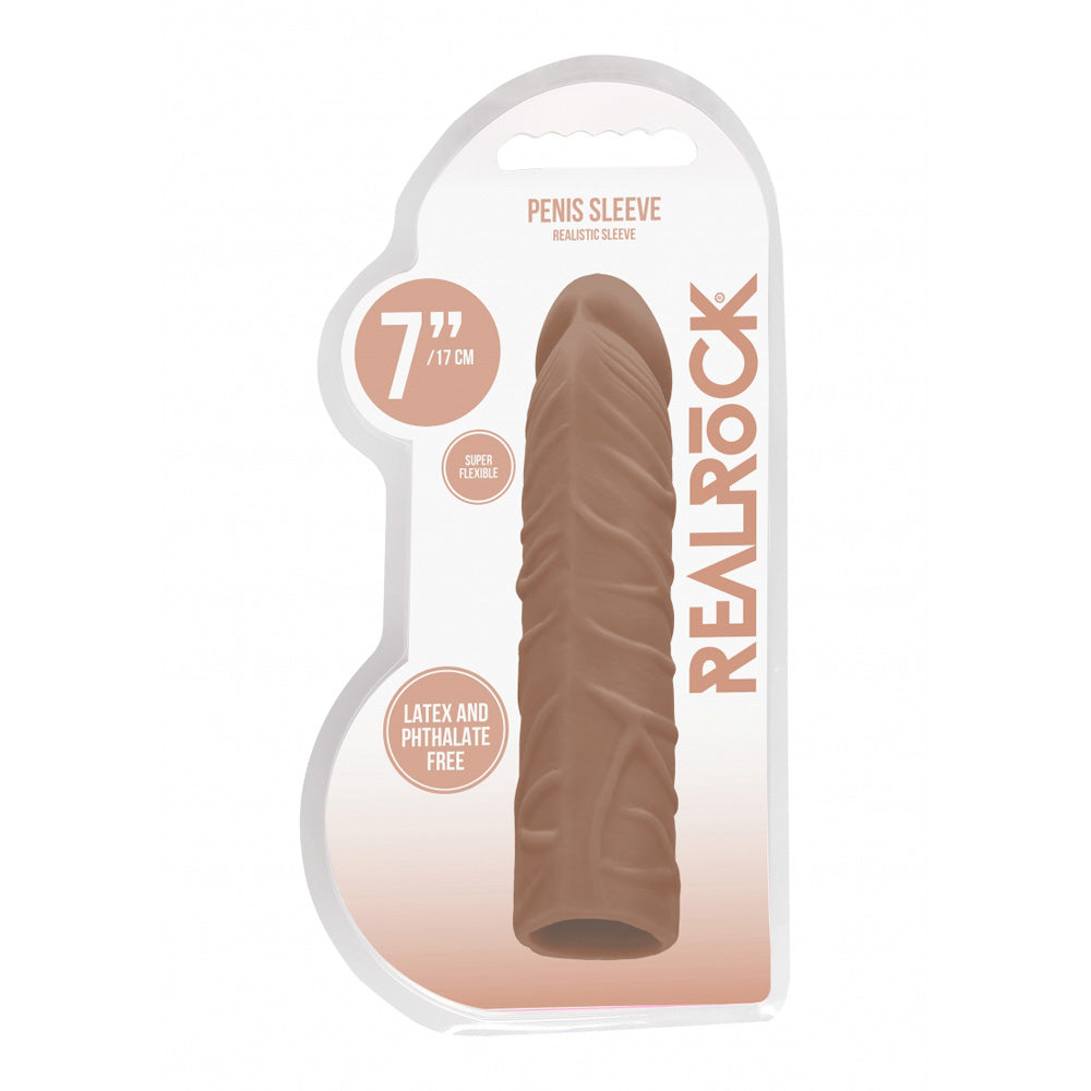 Realrock Penis Sleeve 7" Tan | 7423522550533 | Discreet Personal Wellness