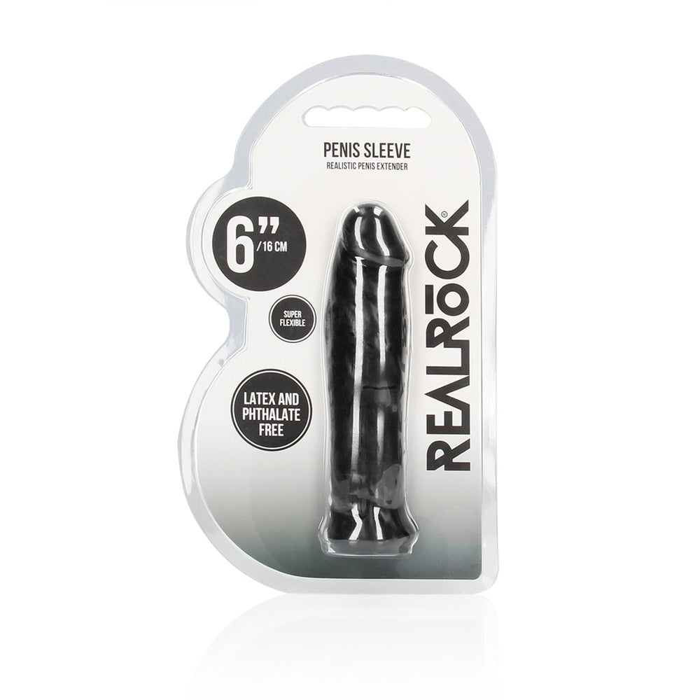 Realrock Penis Sleeve 6" Black | 7423522550540 | Discreet Personal Wellness