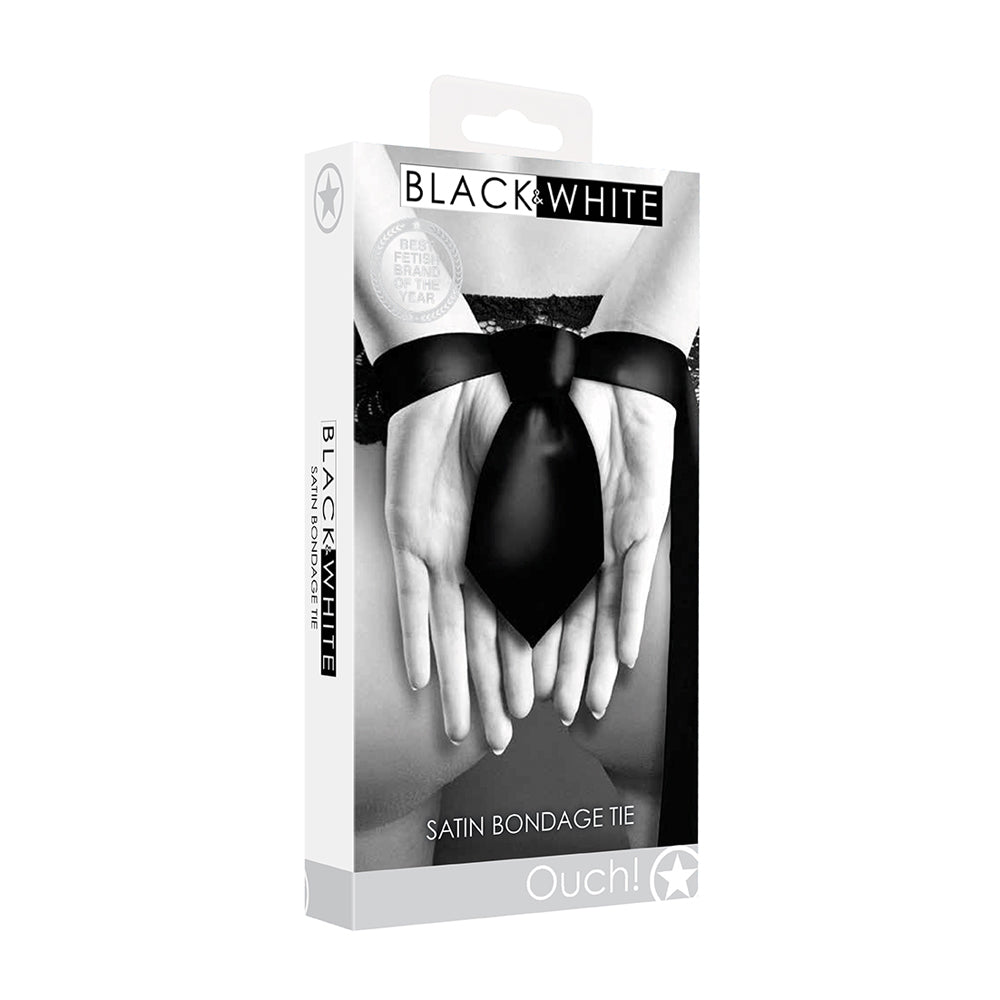 Ouch! Black & White Satin Bondage Tie | 7423522574553 | Discreet Personal Wellness