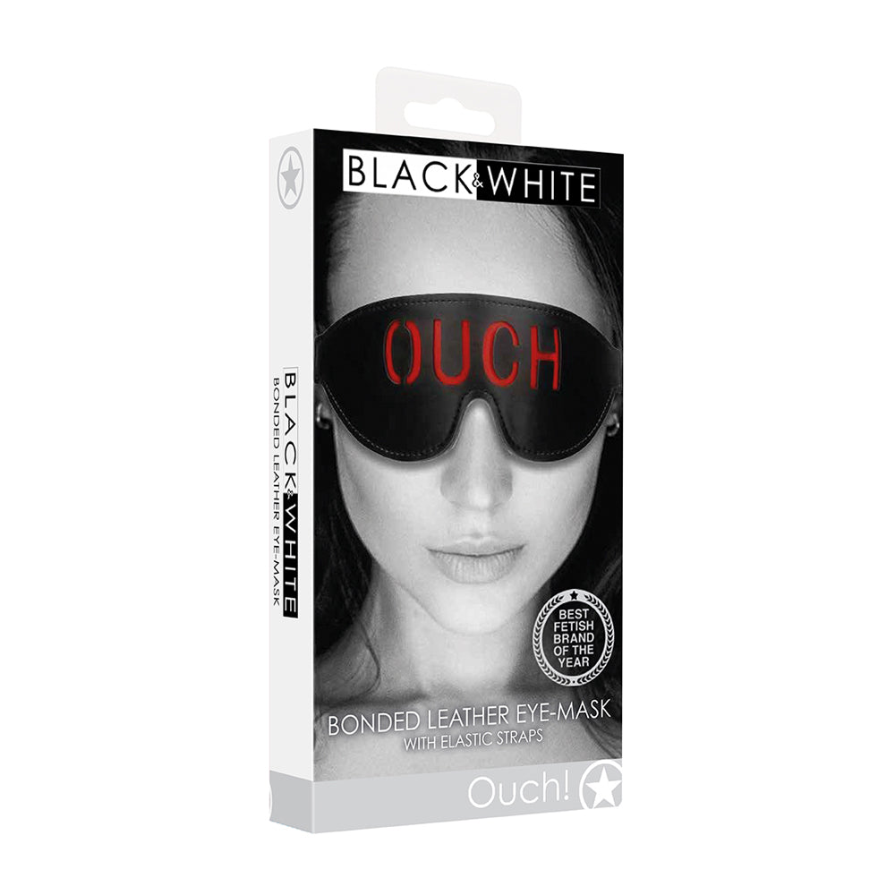 Ouch! Black & White Bonded Leather Eye Mask Ouch With Elastic Straps | 7423522576588 | Discreet Personal Wellness