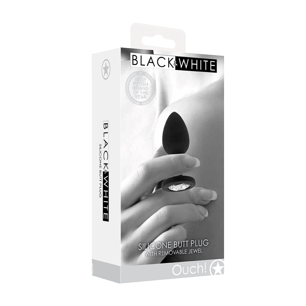 Ouch! Black & White Silicone Butt Plug With Removable Jewel | 7423522577523 | Discreet Personal Wellness