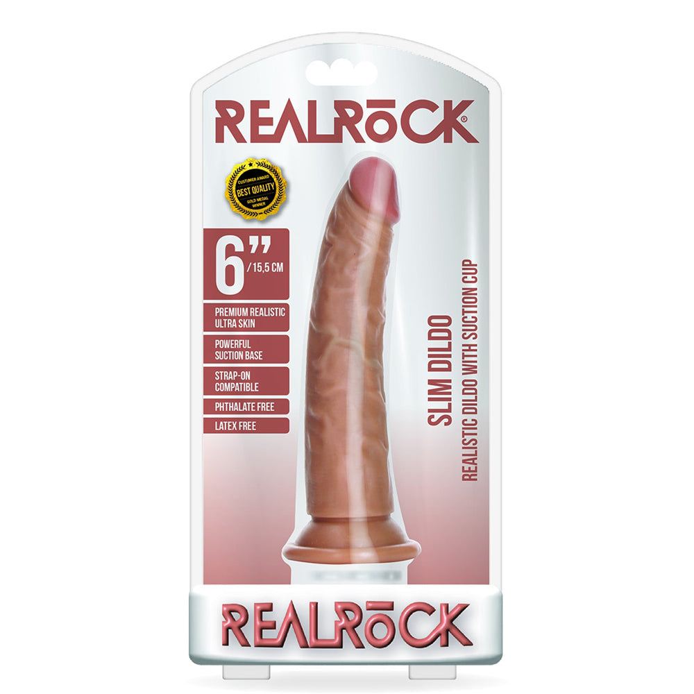 Slim Realistic Dildo Without Balls With Suction Cup 6'' Tan | 7423522625613 | Discreet Personal Wellness