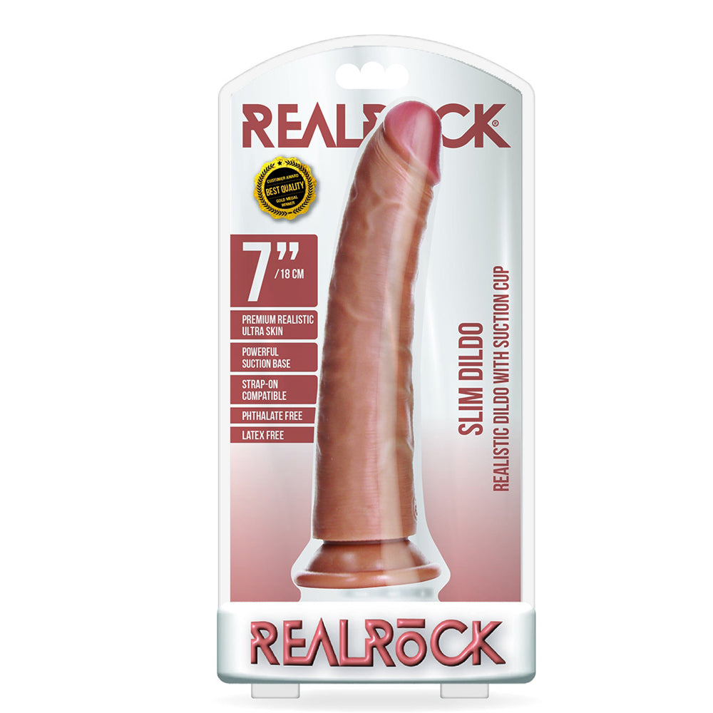 Slim Realistic Dildo Without Balls With Suction Cup 7'' Tan | 7423522625644 | Discreet Personal Wellness