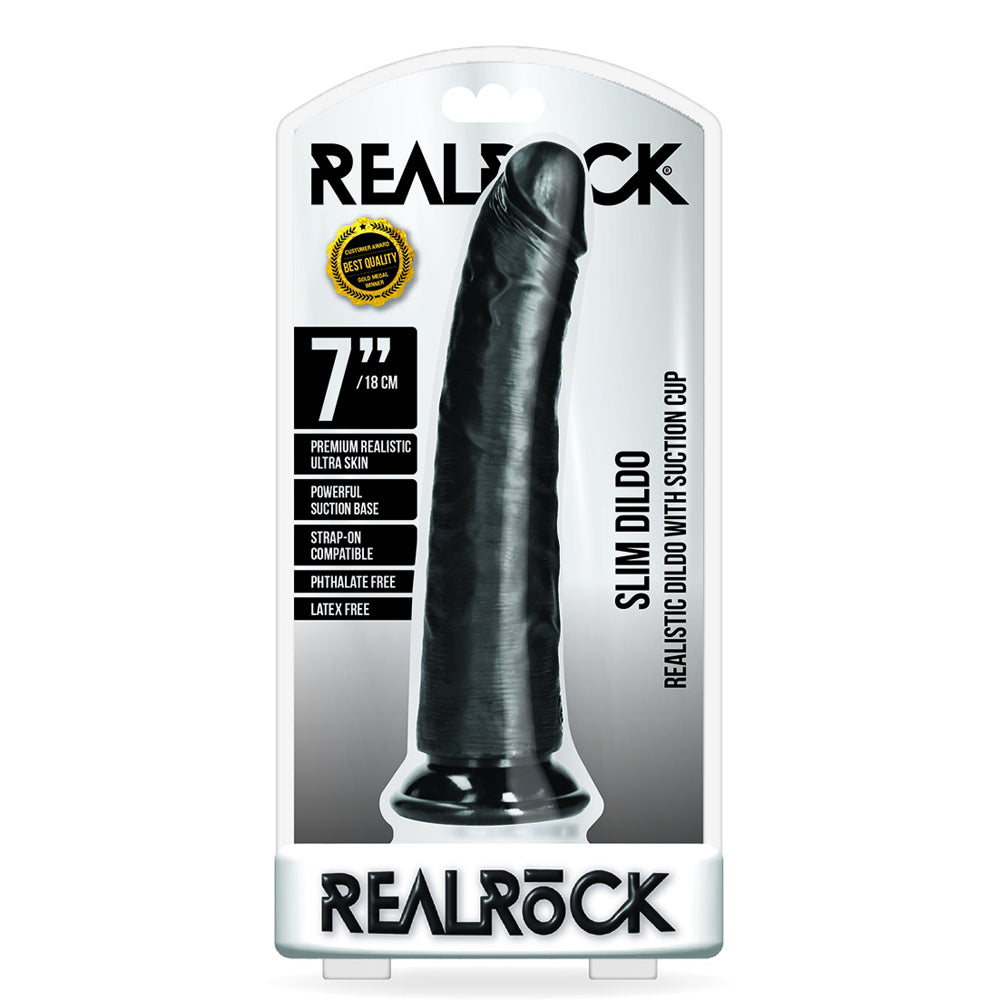 Slim Realistic Dildo Without Balls With Suction Cup 7'' Black | 7423522625651 | Discreet Personal Wellness