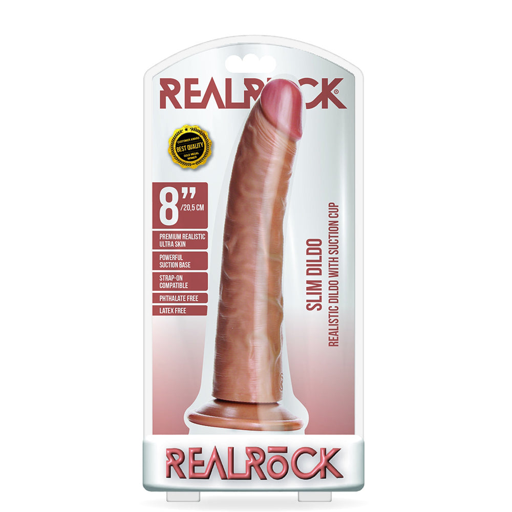 Slim Realistic Dildo Without Balls With Suction Cup 8'' Tan | 7423522625675 | Discreet Personal Wellness