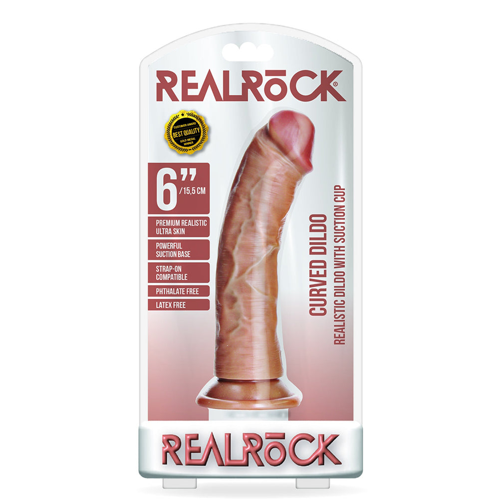 Curved Realistic Dildo Without Balls With Suction Cup 6'' Tan | 7423522626603 | Discreet Personal Wellness