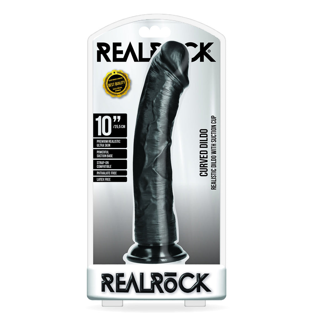 Curved Realistic Dildo Without Balls With Suction Cup 10'' Black | 7423522627648 | Discreet Personal Wellness