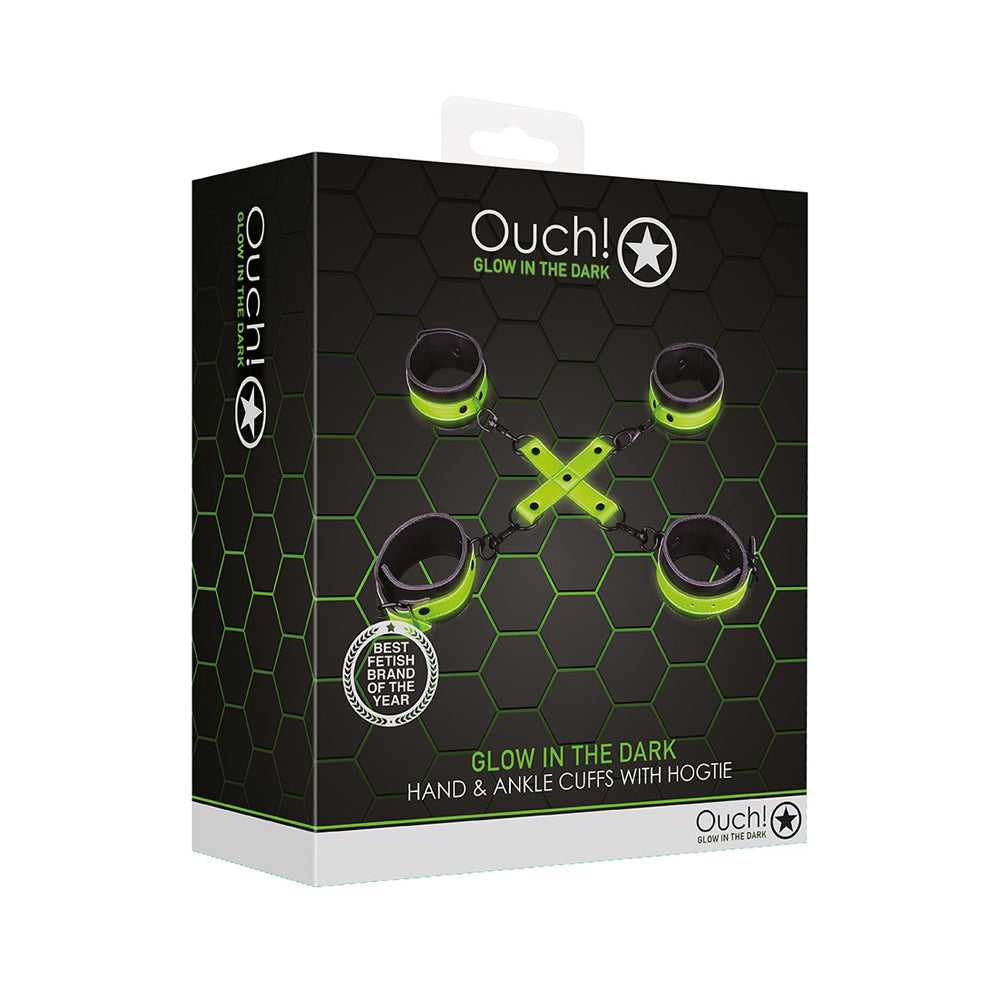 Ouch! Hand & Ankle Cuffs With Hogtie Glow In The Dark | 7423522638675 | Discreet Personal Wellness