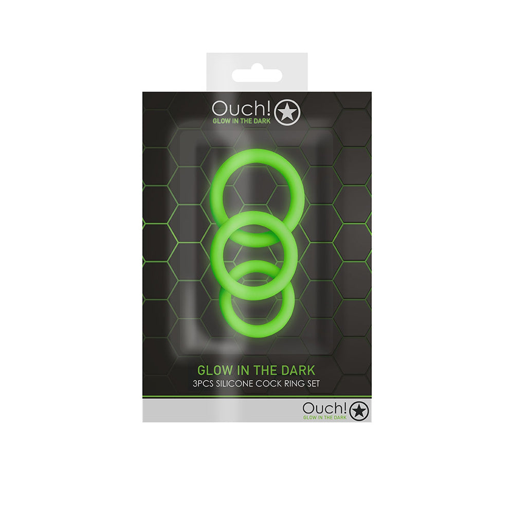 Ouch! 3 Pcs Penis Ring Set Glow In The Dark | 7423522639627 | Discreet Personal Wellness