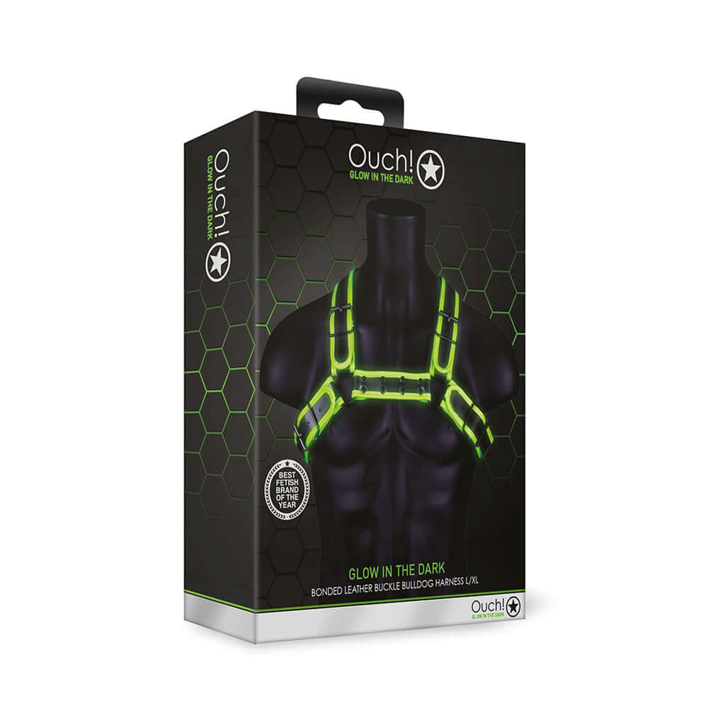 Ouch! Buckle Bulldog Harness Glow In The Dark L/Xl | 7423522653654 | Discreet Personal Wellness