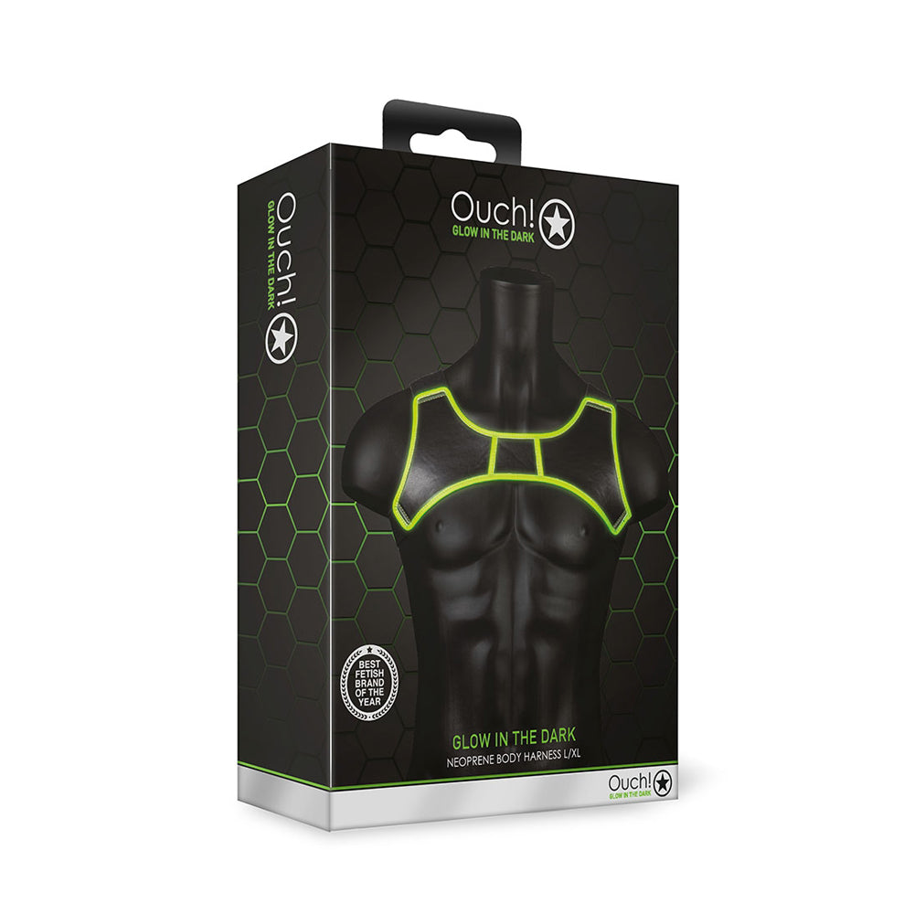 Ouch! Neoprene Harness Glow In The Dark L/Xl | 7423522653685 | Discreet Personal Wellness