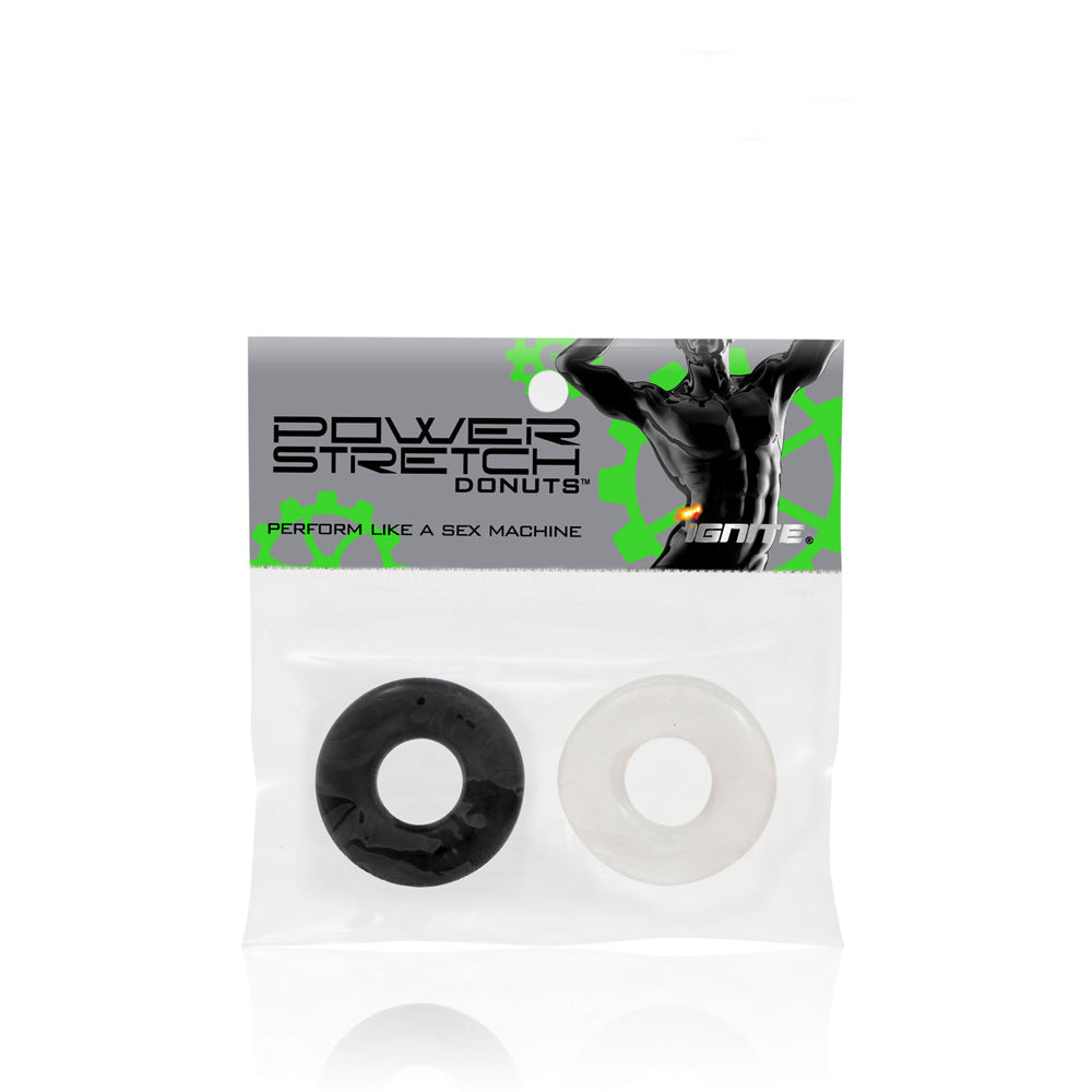 Power Stretch Donuts 2Pk -Blk/Clear | 752875950033 | Discreet Personal Wellness