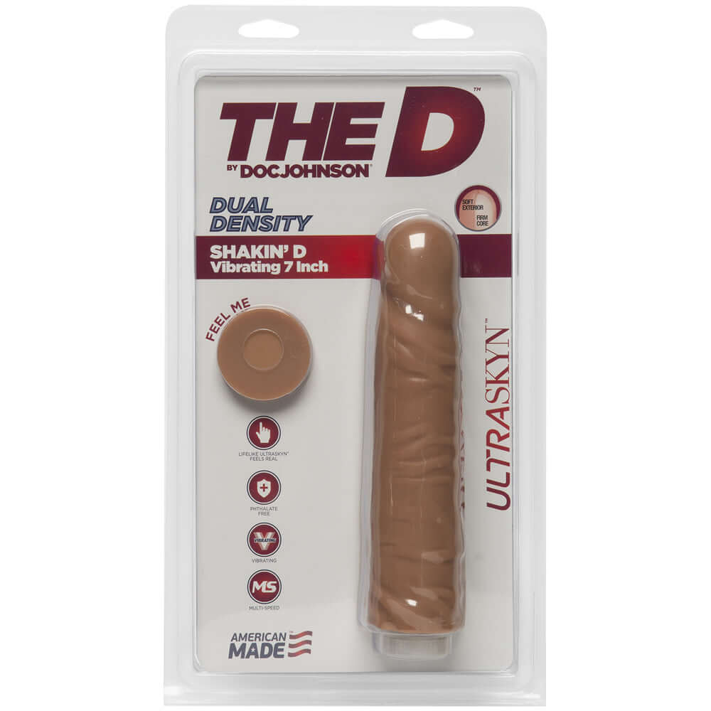 The D Shakin' D Vibrating 7" ULTRASKYN Caramel | 782421059033 | Discreet Personal Wellness