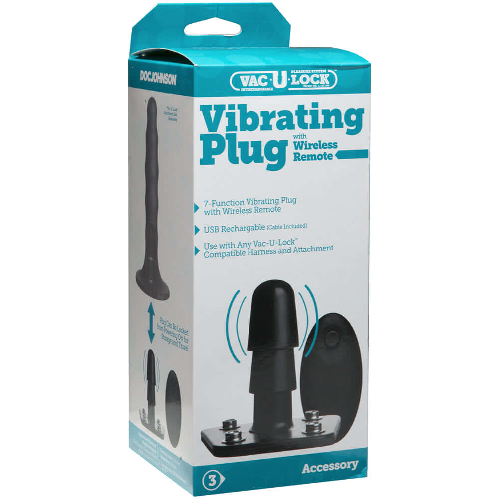 Vac-U-Lock Vibrating Plug With Wireless Remote Black | 782421069056 | Discreet Personal Wellness