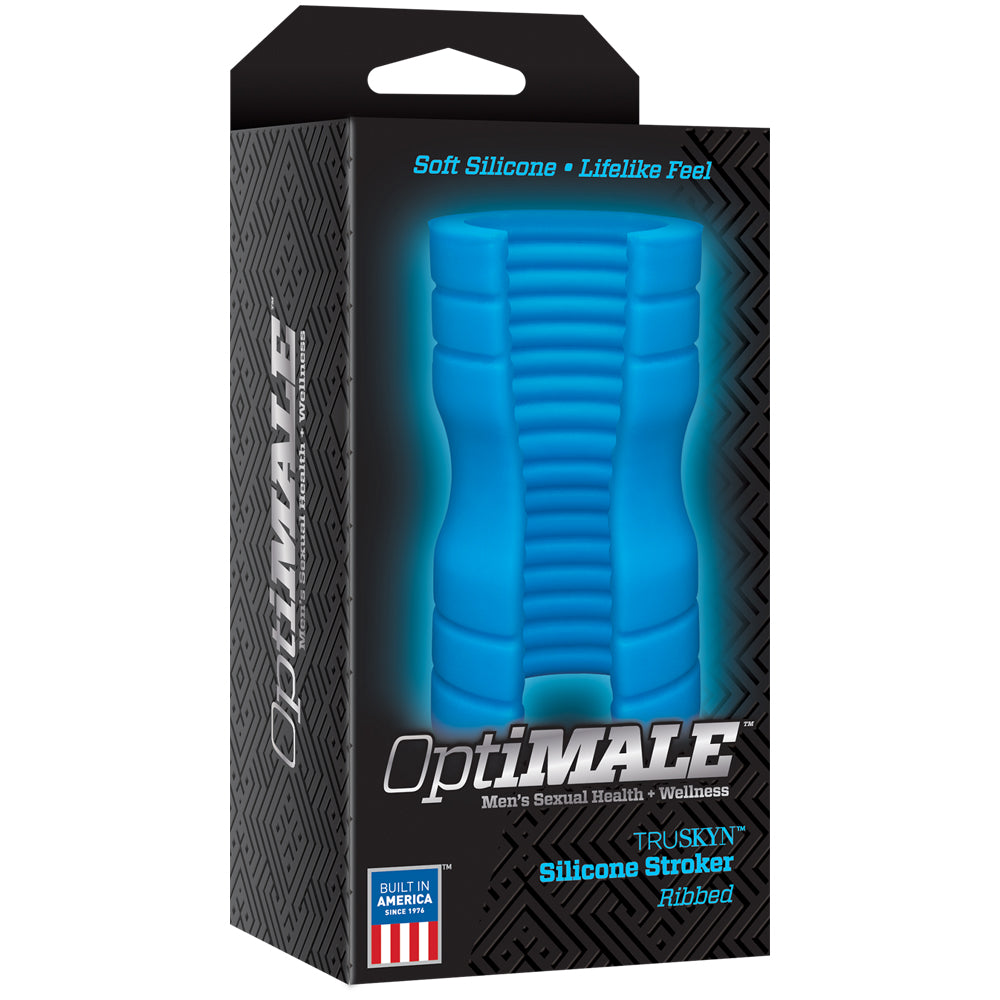 Optimale Truskyn Silicone Stroker Ribbed Blue | 782421070533 | Discreet Personal Wellness