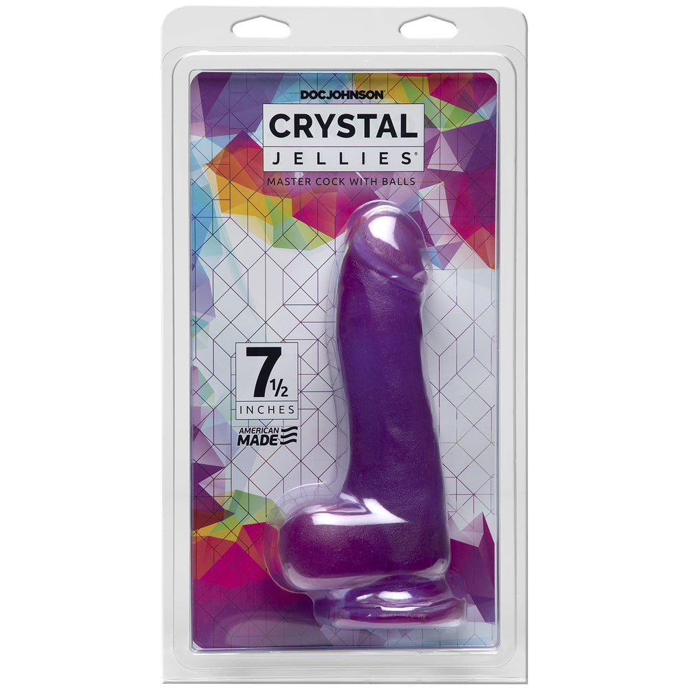 Crystal Jellies Master Penis With Balls 7.5" Purple | 782421073343 | Discreet Personal Wellness