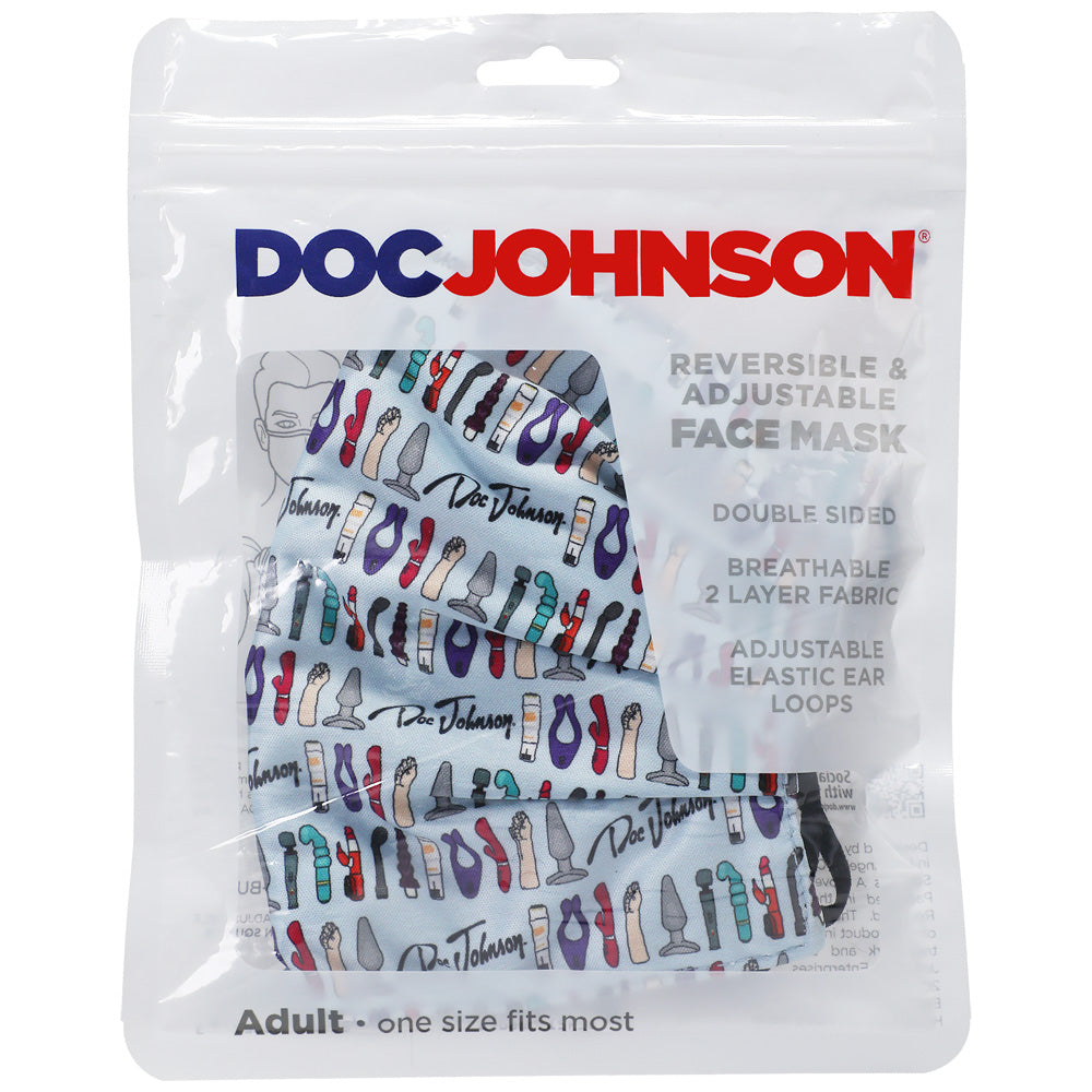Dj Reversible & Adjustable Face Mask Blue Toy Pattern W/Black Ear Loops | 782421080266 | Discreet Personal Wellness