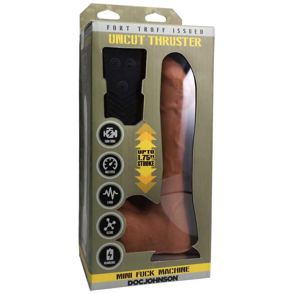 Fort Troff Uncut Thruster Mini fun Machine Rechargeable Silicone With Remote Caramel | 782421084530 | Discreet Personal Wellness