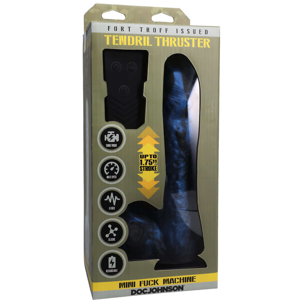 Fort Troff Tendril Thruster Mini fun Machine Rechargeable Silicone With Remote Blue/Black | 782421084561 | Discreet Personal Wellness
