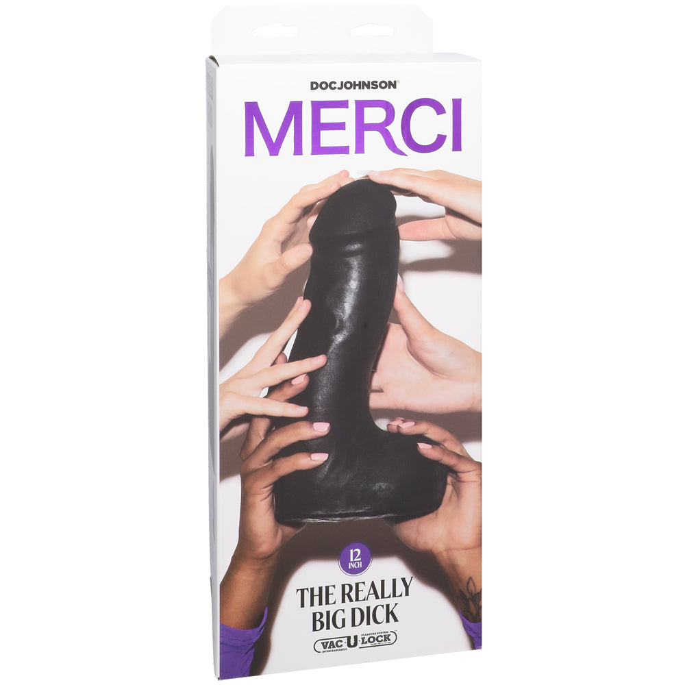 Merci The Really Big Penis 12" With Xl Removable Vac-U-Lock Suction Cup Ultraskyn Black | 782421089917 | Discreet Personal Wellness