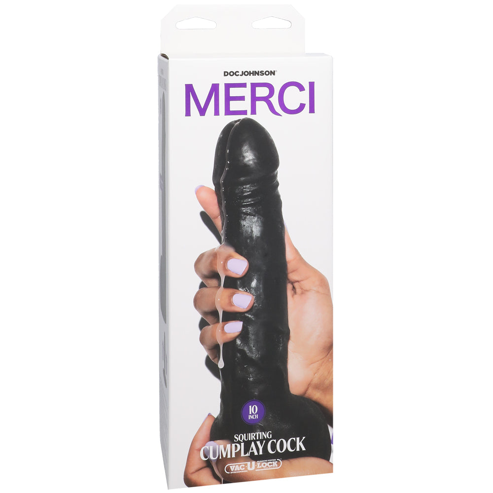 Merci Squirting Penis 10" With Removable Vac-U-Lock Suction Cup Ultraskyn Black | 782421089924 | Discreet Personal Wellness