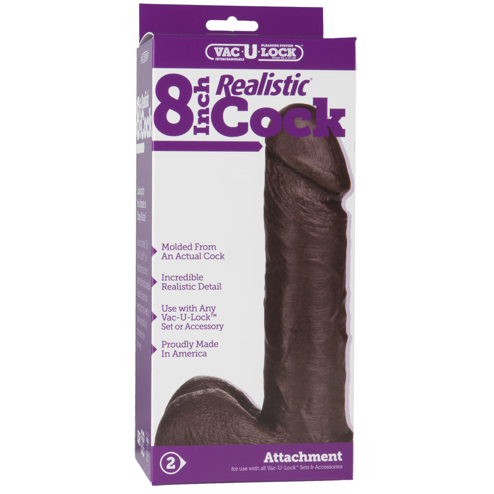 Vac-U-Lock - 8" Realistic Penis Chocolate | 782421155605 | Discreet Personal Wellness