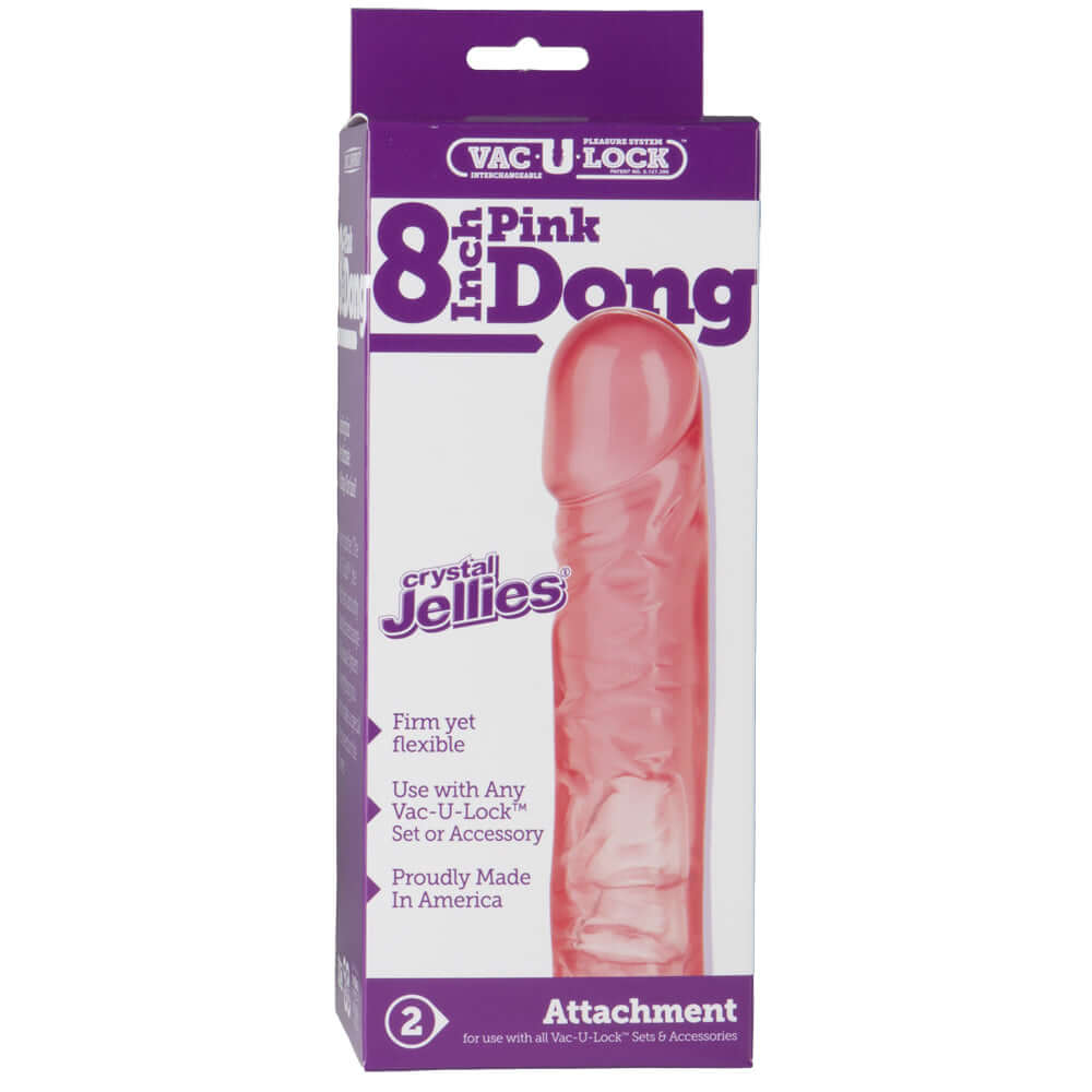 Vac-U-Lock - 8" Pink Penis - Crystal Jellies Pink | 782421432508 | Discreet Personal Wellness