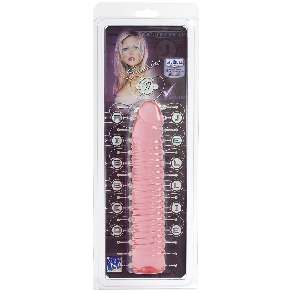 Vivid - 7" Ribbed Jellie - Penis - Tawny Pink | 782421596217 | Discreet Personal Wellness