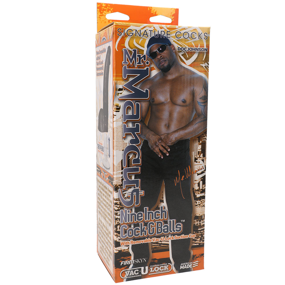 Signature Penis Mr. Marcus 9" Penis & Balls with Removable Vac-U-Lock Suction Cup Chocolate | 782421786618 | Discreet Personal Wellness