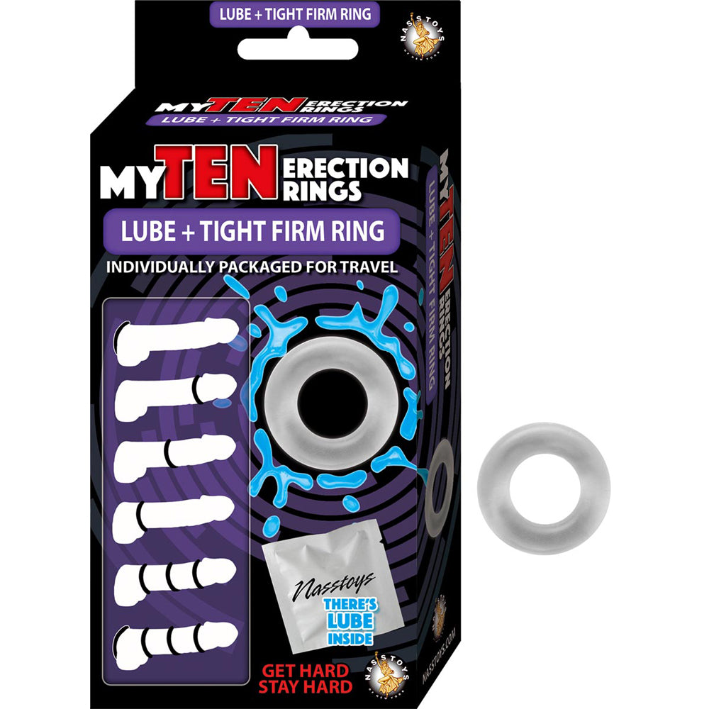 My Ten Erection Rings Lube + Tight Firm Ring Clear | 782631269505 | Discreet Personal Wellness