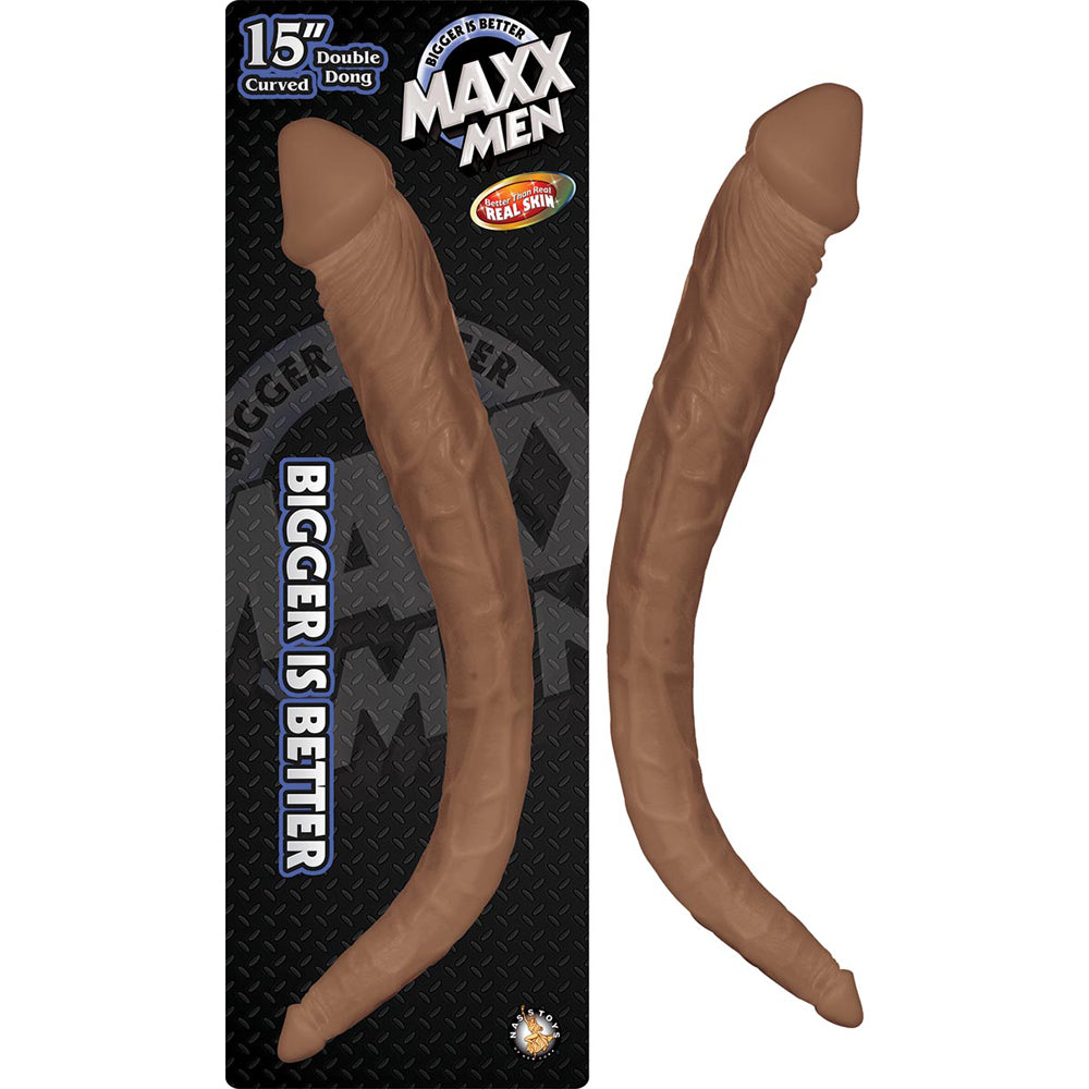 Maxx Men 15" Curved Double Penis Brown | 782631284904 | Discreet Personal Wellness