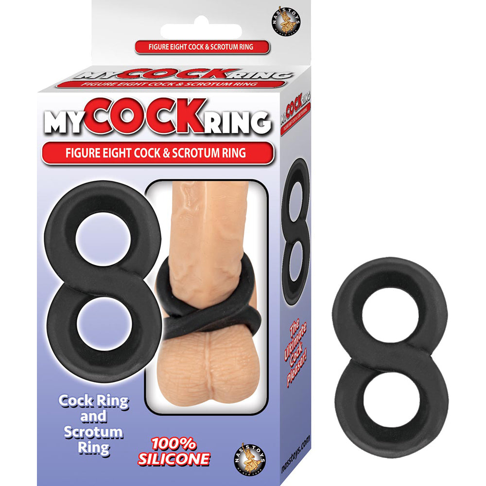 My Penisring Figure Eight Penis & Scrotum Ring Black | 782631292107 | Discreet Personal Wellness