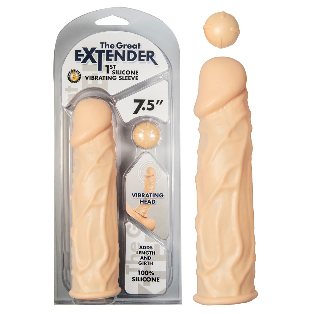 The Great Extender 1st Silicone Vibrating Sleeve 7.5 Flesh | 782631296013 | Discreet Personal Wellness