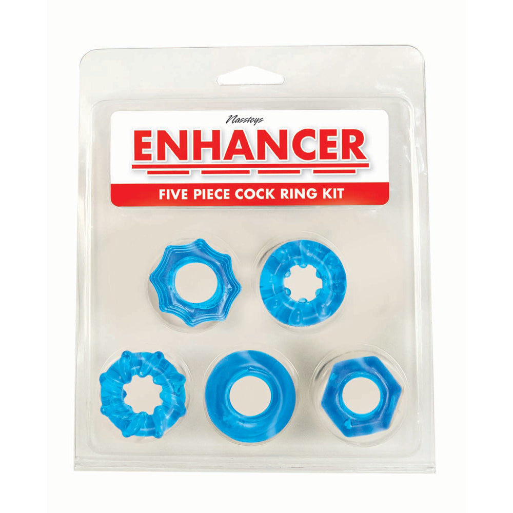 Enhancer Five Piece Penis Ring Set Blue | 782631328004 | Discreet Personal Wellness