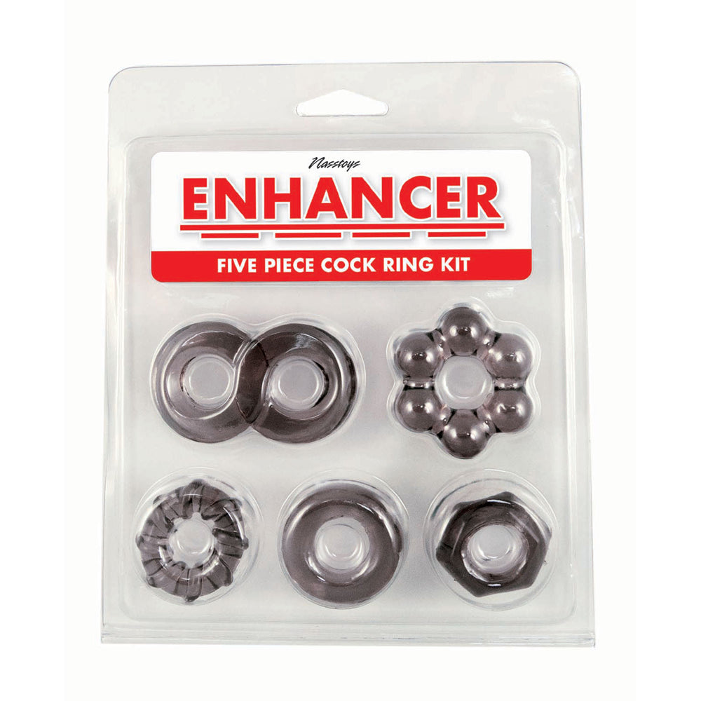 Enhancer Five Piece Penis Ring Set Black | 782631328202 | Discreet Personal Wellness