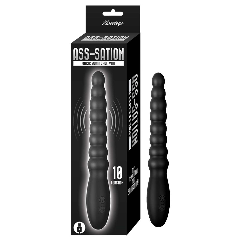 Ass-Sation Magic Wand Anal Vibe Black | 782631328417 | Discreet Personal Wellness