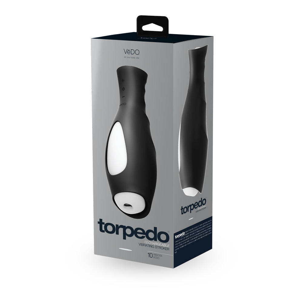 Torpedo Rechargeable Vibrating Stroker Just Black | 789185756864 | Discreet Personal Wellness