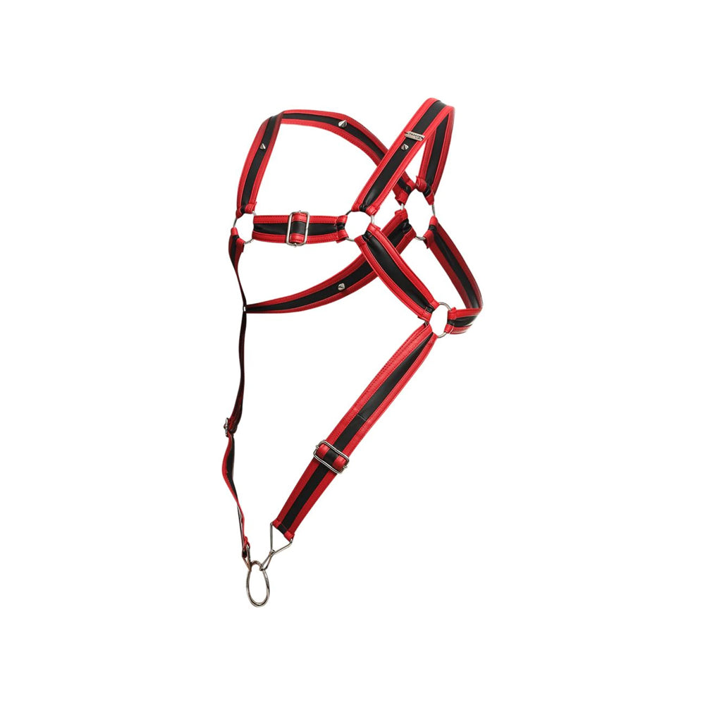 Dngeon Cross Penisring Harness Red One Size | 804859876508 | Discreet Personal Wellness