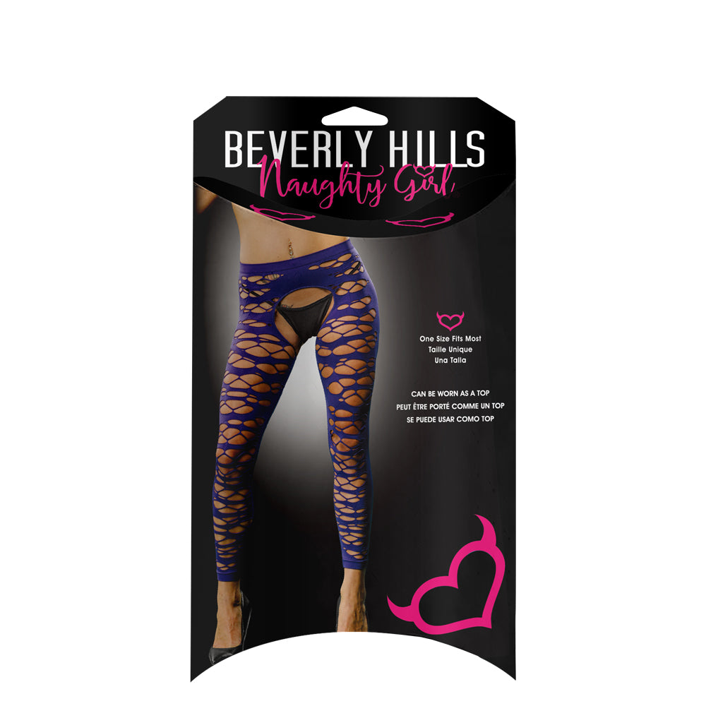 Ladies Lace Sexy Full Mesh Design Crotchless And Buttless Leggings Violet | 809565038257 | Discreet Personal Wellness