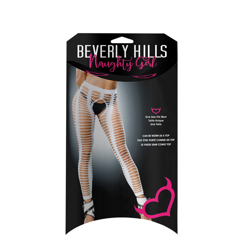 Ladies Sexy Nylons All Over Sraps Mesh Crotchless And Buttless Leggings White | 809565038370 | Discreet Personal Wellness