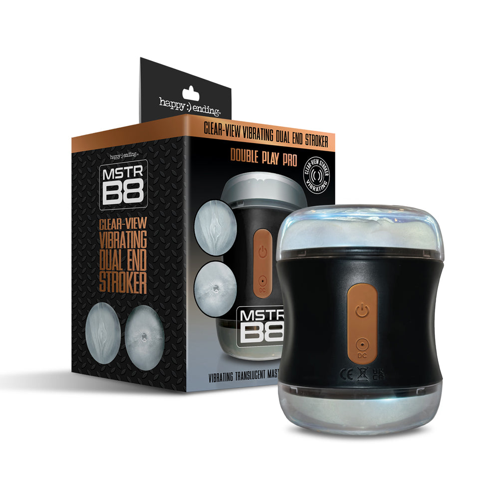 Mstr B8 Clear-View Vibrating Dual End Stroker Double Play Pro | 810126930439 | Discreet Personal Wellness