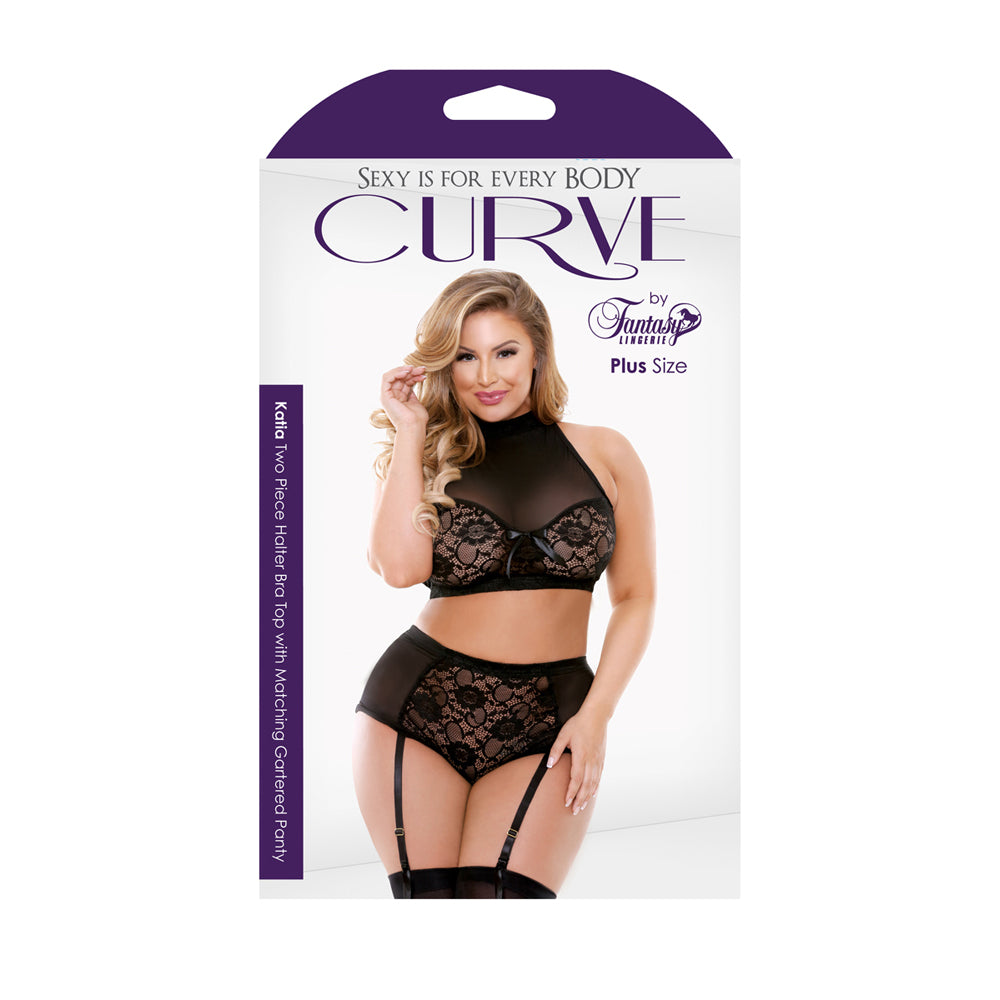 Katia Two Piece Halter Bra Top with Matching Gartered Panty - 3X/4X Boxed | 811432016343 | Discreet Personal Wellness