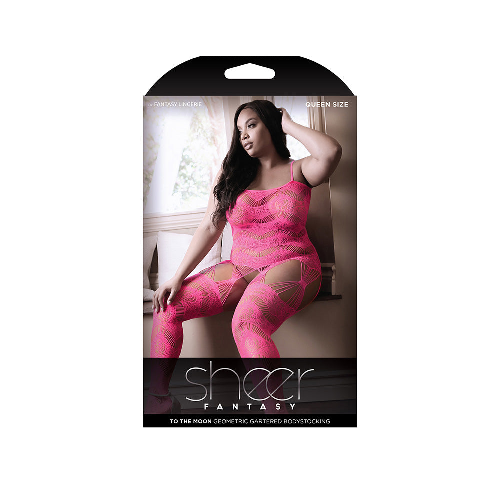 To The Moon Geometric Gartered Bodystocking - Queen Size | 811432019580 | Discreet Personal Wellness