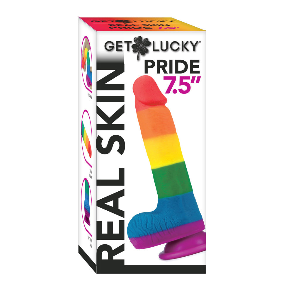Get Lucky Real Skin 7.5" Pride Dildo Rainbow | 812024033014 | Discreet Personal Wellness