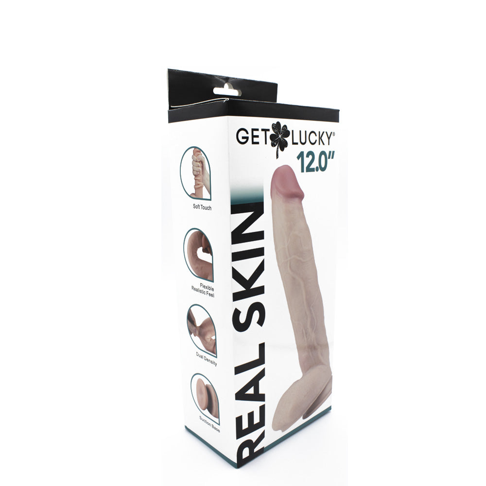Get Lucky Real Skin 12" Dual Layer Dildo Light | 812024033236 | Discreet Personal Wellness